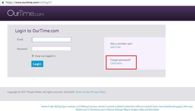 ourtime forget password